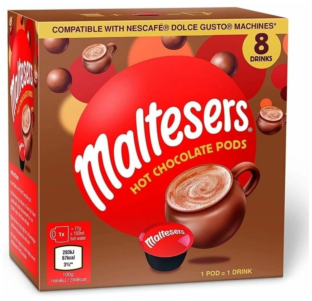 Горячий шоколад Maltesers в капсулах 17 гр, 8 шт Dolce Gusto - фотография № 1