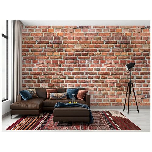 Фотообои на стену флизелиновые MOBI DECOR Красная кирпичная стена в спальню или в гостиную или на кухню 400x270 см.