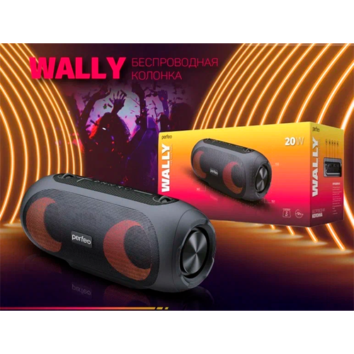 Perfeo Bluetooth-колонка WALLY 20W, MP3 USB, FM, AUX, MIC, TWS, LED, 6000 мАч, черная mp3 плеер rijaho 8gb bluetooth метлаллический корпус mp3 mp4 e book диктофон розовый