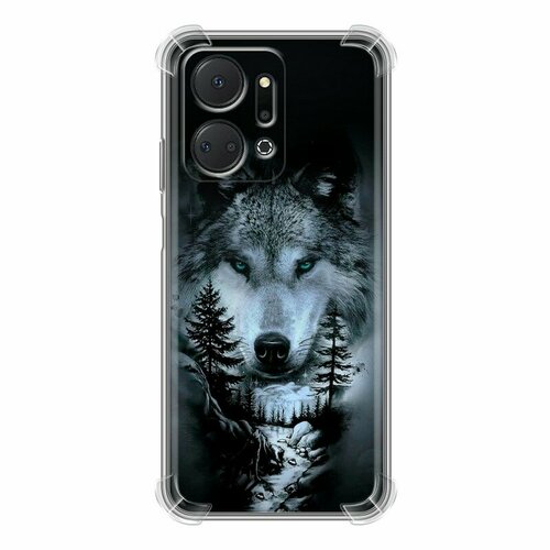 Дизайнерский силиконовый с усиленными углами чехол для Хуавей Хонор Х7а Плюс / Huawei Honor X7a Plus Лесной волк