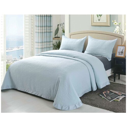 Жаккардовое покрывало с наволочками XCG-04 Retrouyt (голубой), 240x260