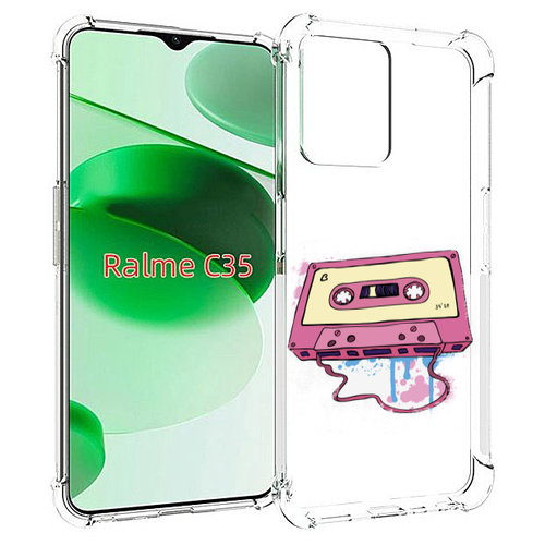 Чехол MyPads Розовая кассета для Realme C35 / Narzo 50A Prime задняя-панель-накладка-бампер