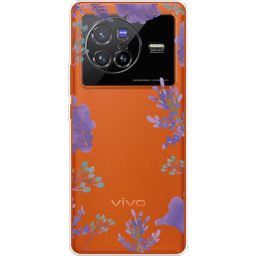 Силиконовый чехол на Vivo X80 / Виво X80 Сиреневая цветочная рамка, прозрачный силиконовый чехол на vivo x80 виво x80 акварельные бабочки прозрачный