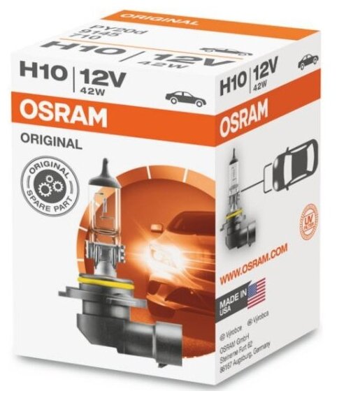 Лампа автомобильная Osram H10 42W PY20d 12V, 1шт, 9145RD