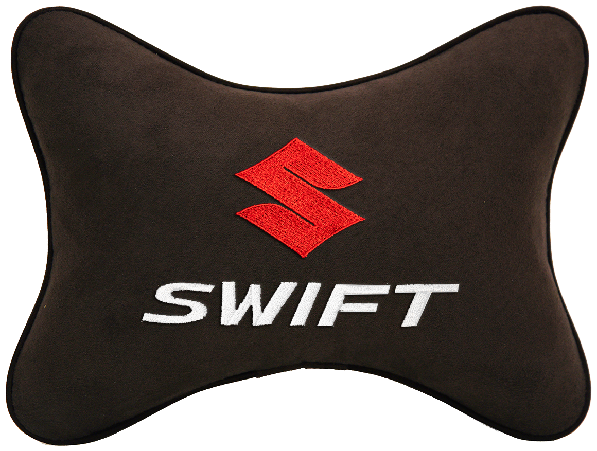 Автомобильная подушка на подголовник алькантара Coffee с логотипом автомобиля SUZUKI SWIFT