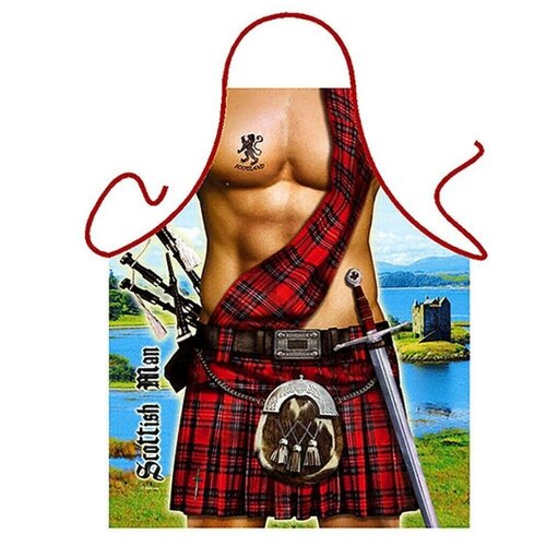 Фартук кухонный, мужской, для кухни с водооталкивающей пропиткой, с приколом 57х75 см, Принт Шотландец, Grand Textil