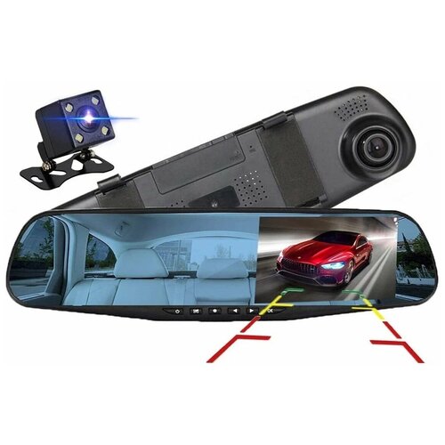 Видеорегистратор JBH Автомобильный видеорегистратор - зеркало заднего вида с 2-мя камерами JBH PN10, 2 камеры, черный