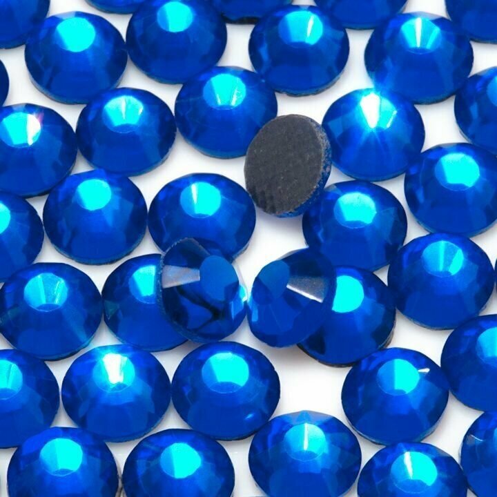 Стразы термоклеевые DMC (ДМС) ss16 (3,8 мм) Сапфир ( синий) 1440 штук, горячей фиксации, стеклянные, дешевые стразы под утюг