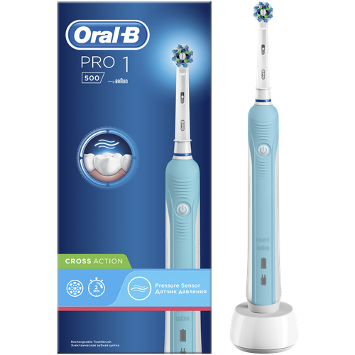 Электрическая зубная щетка Oral-B PRO 500 CrossAction D16.513.U, light bluе oral b kids cross action power eb50 насадки cменные для электрической зубной щетки 2 шт
