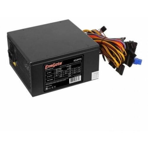 Блок питания ATX Exegate 450PPX EX221640RUS 450W RTL, black, APFC, 14cm, 24p+(4+4)p, PCI-E, 4*IDE, 5*SATA, FDD