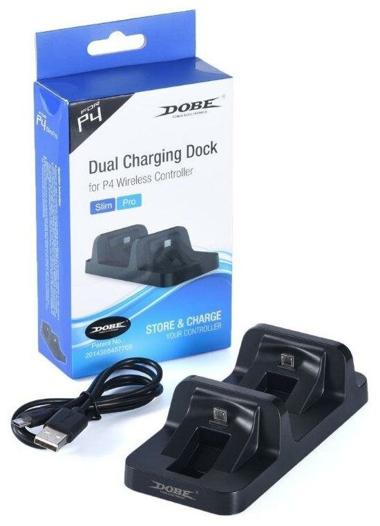 Зарядная станция для джойстика PS4 Pro/Slim DOBE Dual Charging Dock  черная TP4-002