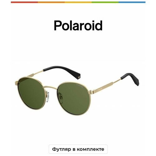 фото Солнцезащитные очки polaroid, круглые, оправа: металл, поляризационные, красный