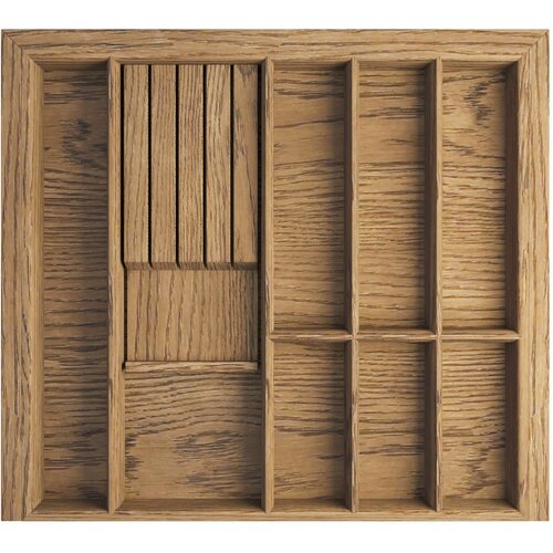 Деревянный лоток вкладыш для столовых приборов и кухонных принадлежностей, ложек, вилок, ножей. Ручной работы с держателем 4 ножей TETRIS V2 в ящик Blum LEGRABOX в базу 600 из массива дуба / рустик