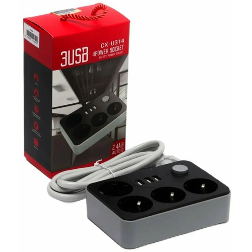 Розетка Сетевой фильтр с USB 4 розетки и 3 USB 1.8м