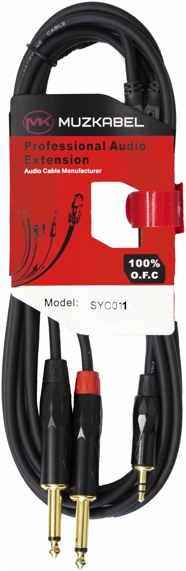 Аудио кабель MUZKABEL SYC011 - 1 метр, MINI JACK (3.5) - 2JACK (моно)