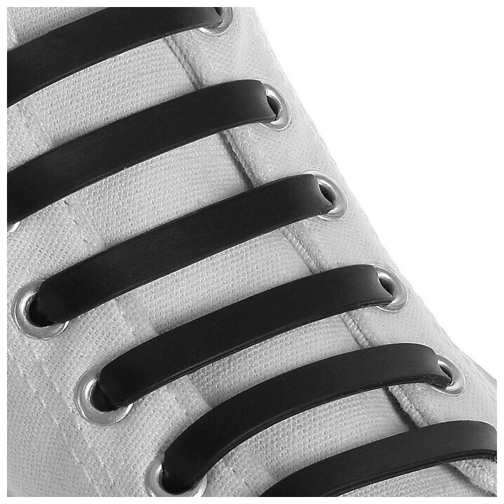 Набор шнурков для обуви 6 шт силиконовые плоские 13 мм 9 см цвет чёрный