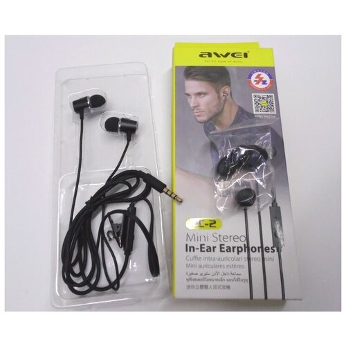 Наушники 35мм Awei внутриканальные проводные с микрофоном и кнопкой ответа черные 50800₽