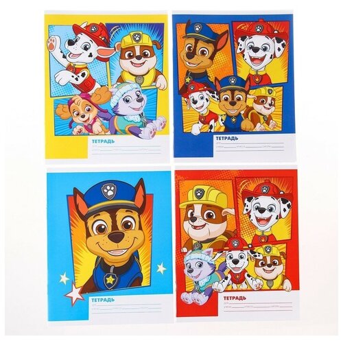 Тетрадь 12 листов, клетка, "Щенячий патруль" 4 вида микс, Paw Patrol