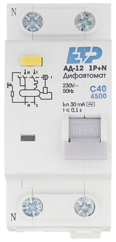 Автомат дифференциальный ETP АД-12 (19016) 40А 30 мА 1P+N тип АС 45 кА компактный