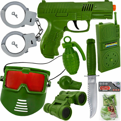 Набор военного Mr. BOY пистолет, рация, нож, наручники с ключом, бинокль, очки-маска, в пакете, 88M05YS (0757000FCJ)