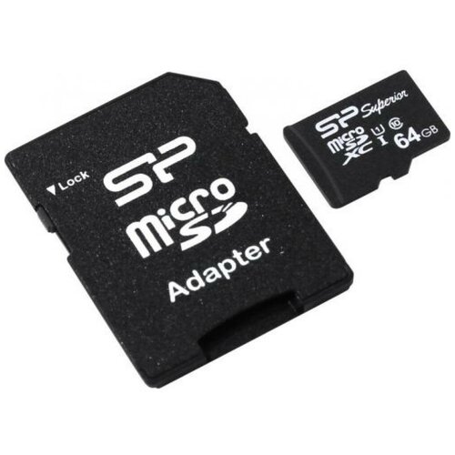 Карта памяти Silicon Power microSDXC 64 ГБ Class 10, UHS-I, R/W 90/80 МБ/с, адаптер на SD комплект 3 шт карта памяти smartbuy microsdxc 128gb uhs 1 class 10 скорость чтения 90мб сек с адаптером sd