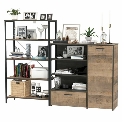 Стеллаж с полками и комод Трувор, цвет дуб гранж песочный/интра, ШхГхВ 191,8х37х146 см, универсальная сборка