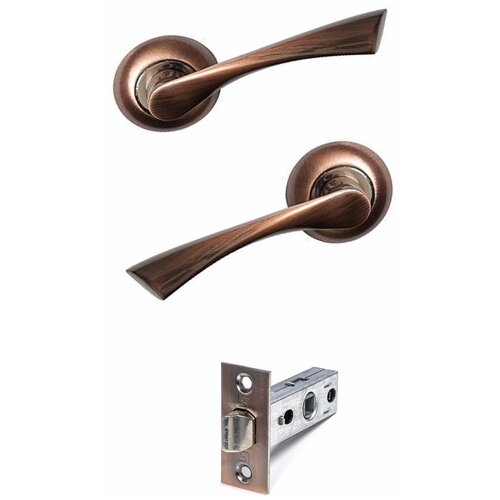 Ручки дверные на розетке межкомнатные Light Style Мессина Античная Медь (2 шт) + Защелка межкомнатная дверная Медь