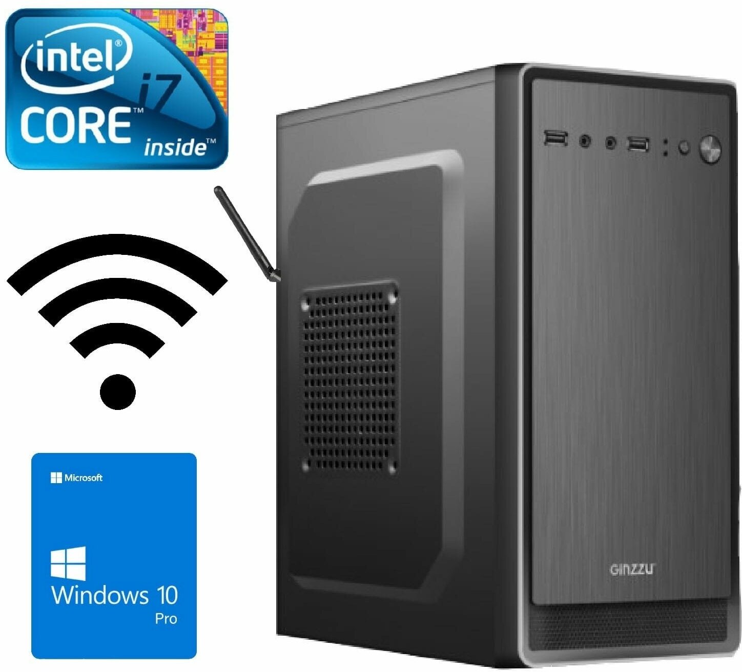 Системный блок Intel core i7-3770, 3.4 ГГц, RAM 16Gb, SSD 480Gb, Windows 10Pro, Wi-Fi офисный, для работы, для учебы, для дома