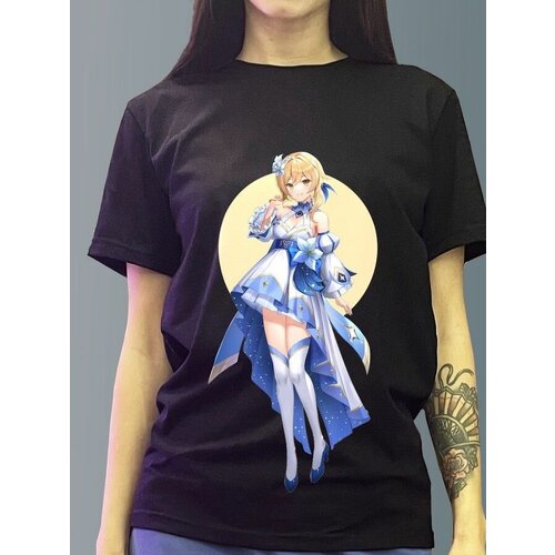 фото Футболка женская черная из хлопка с dtf рисунком игра genshin impact - 881 будь на стиле