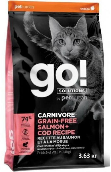 GO! Беззерновой для котят и кошек с лососем и треской (GO! CARNIVORE GF Salmon + Cod Recipe for Cats), 3.63 кг