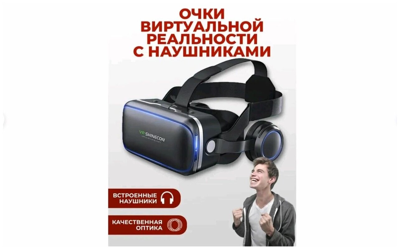 Очки виртуальной реальности для телефона VR Shinecon 6.0 с наушниками черные