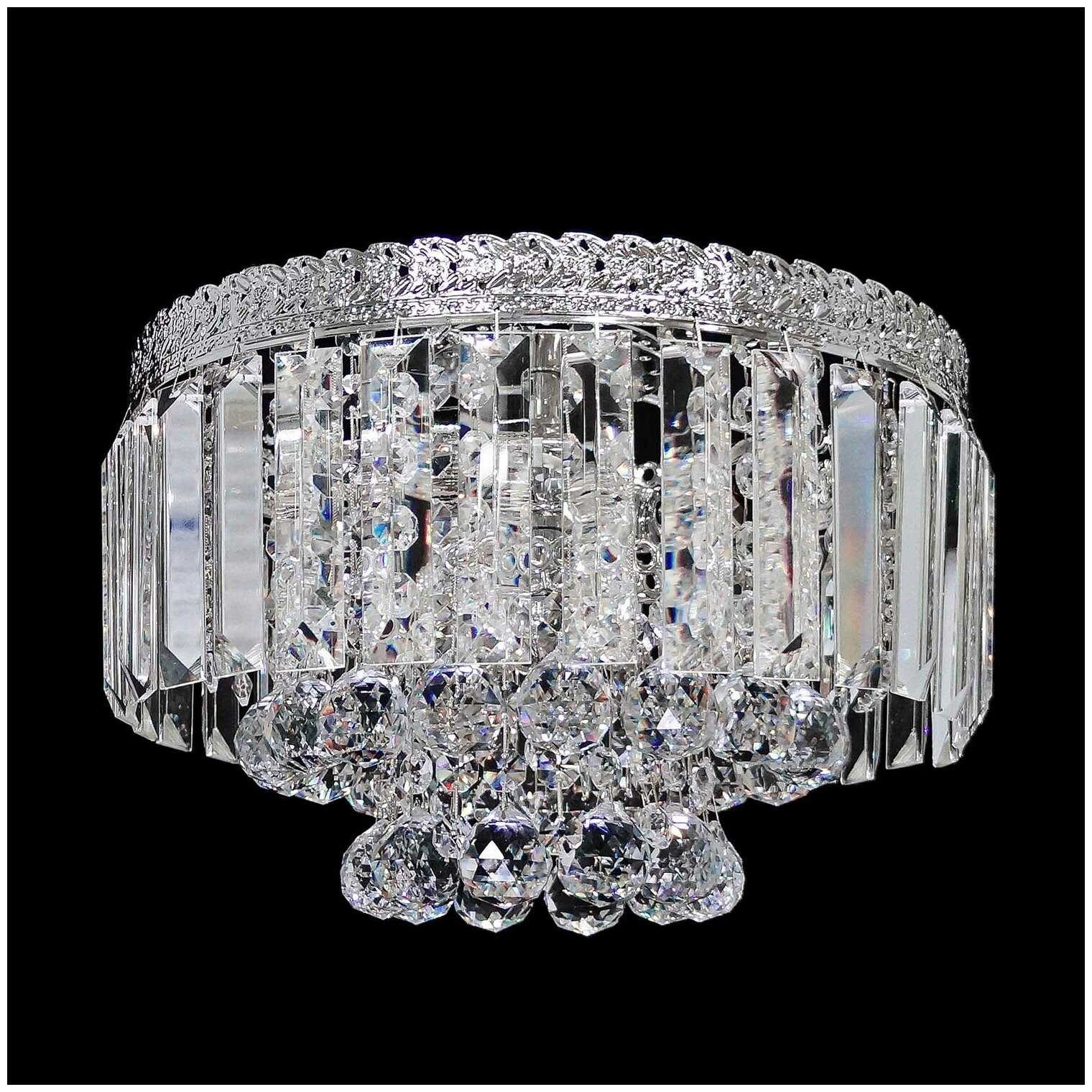 фото Хрустальная люстра "Версаль Шары", диаметр 36 см, 3 ламп, Е27, хрусталь, люстра Гусь Хрустальный, зеркало