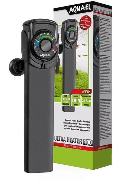 Терморегулятор плоский пластиковый ударопрочный Ultra Heater 100 Вт для аквариумов объемом 60-100 л Aquael (1 шт)