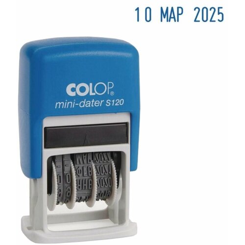 Датер-мини автоматический Colop, высота шрифта 3.8 мм, пластиковый, месяц буквами, блистер, синий датер colop band stamps 05000 месяц латиницей