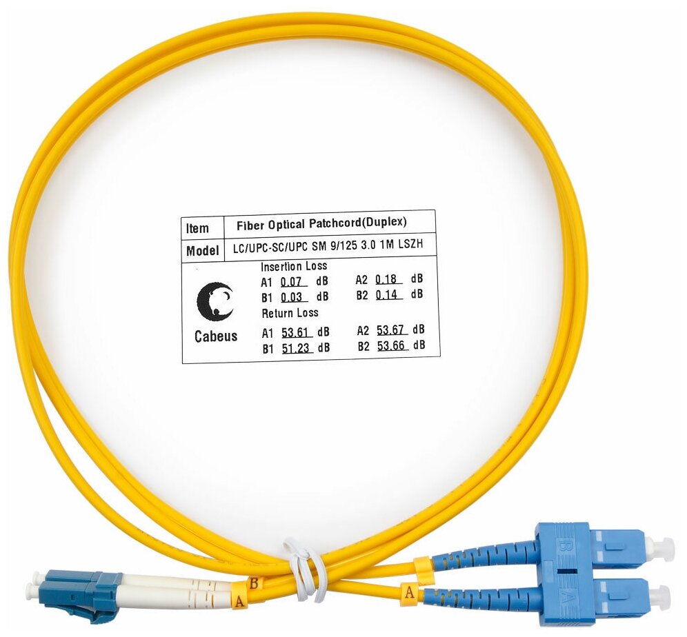 Cabeus FOP(d)-9-LC-LC-1m Шнур оптический duplex LC-LC 9/125 sm 1м LSZH (FOP(d)-9-LC-LC-1m) - фото №1