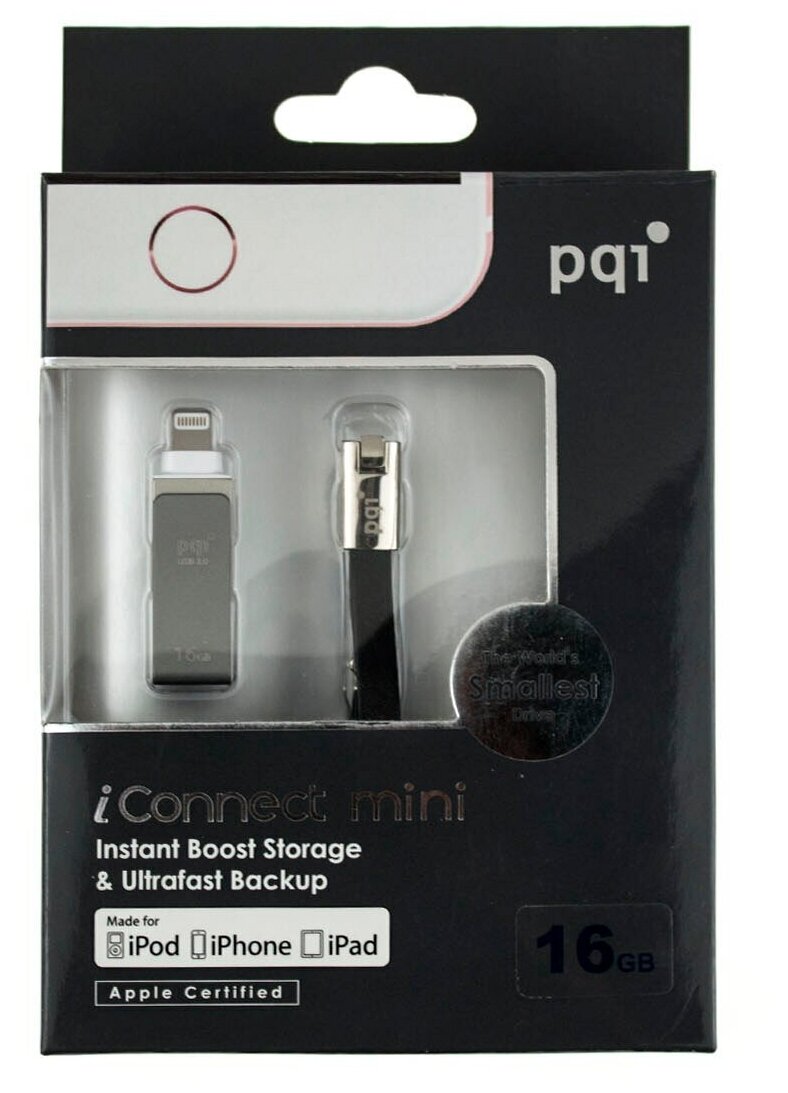 USB-накопитель PQI для Apple 16GB Серый iConnect mini 002 USB3.0/Lightning