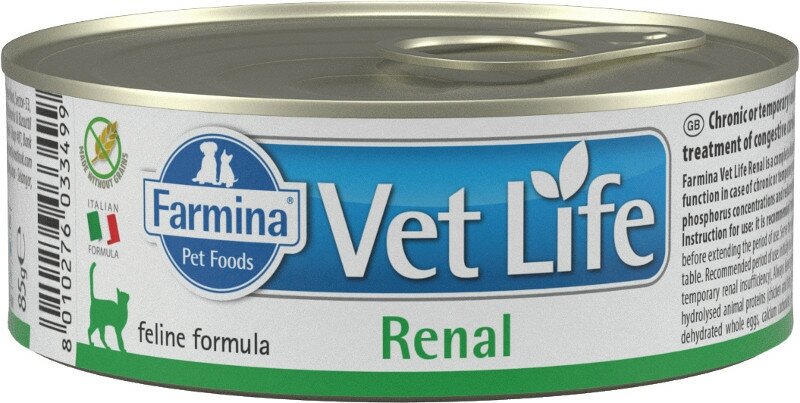 Farmina Vet Life Renal консервы для кошек, для поддержания функции почек при почечной недостаточности 85гx12шт.