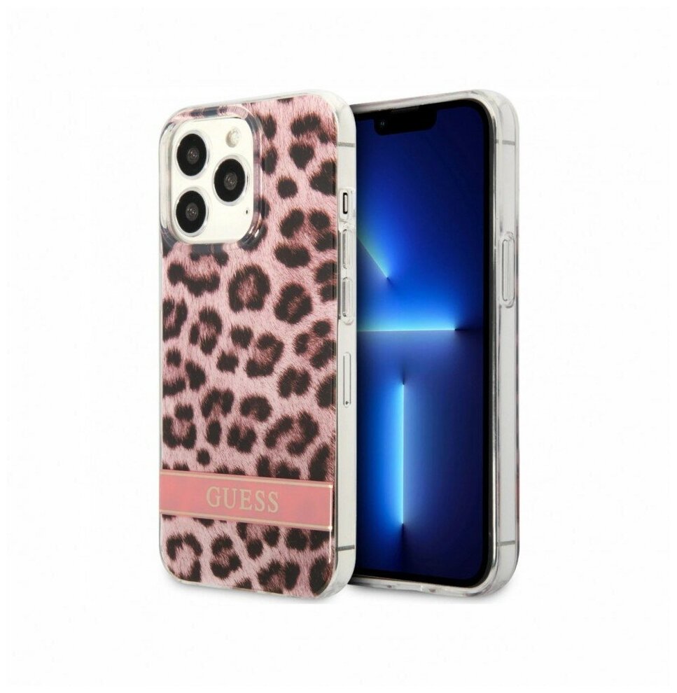 Guess для iPhone 13 Pro чехол PC/TPU Leopard Hard Pink