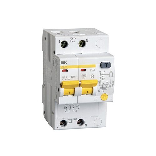 Дифференциальный автоматический выключатель АД12 2 полюса, 40А, Тип AC, х-ка C, 30мА. MAD10-2-040-C-030 IEK (6шт) выключатель автоматический 40а c 2 p 4 5 ка pl4 c40 2