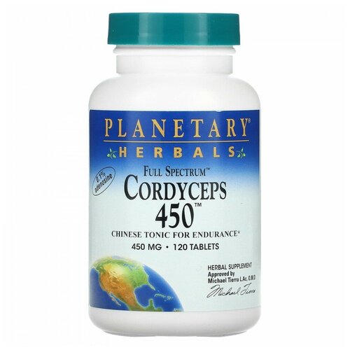 Planetary Herbals, Кордицепс 450, полный спектр, 450 мг, 120 таблеток