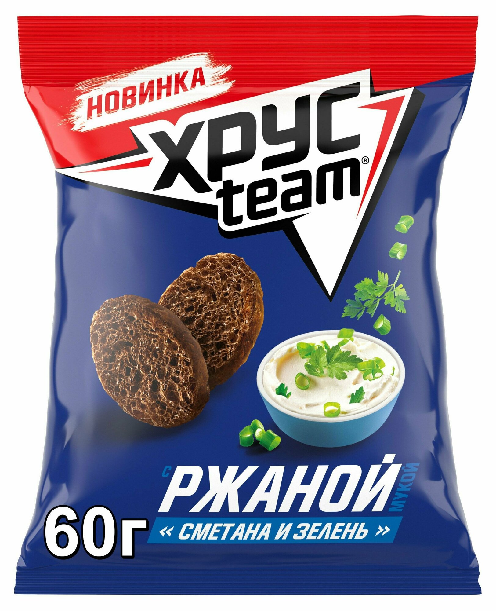 Сухарики Хрусteam ржаные Сметана-Зелень, 60 г, 10 шт