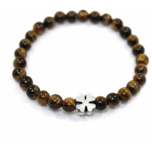 фото Handinsilver ( посеребриручку ) браслет из глянцевого камня тигровый глаз 6мм с клевером