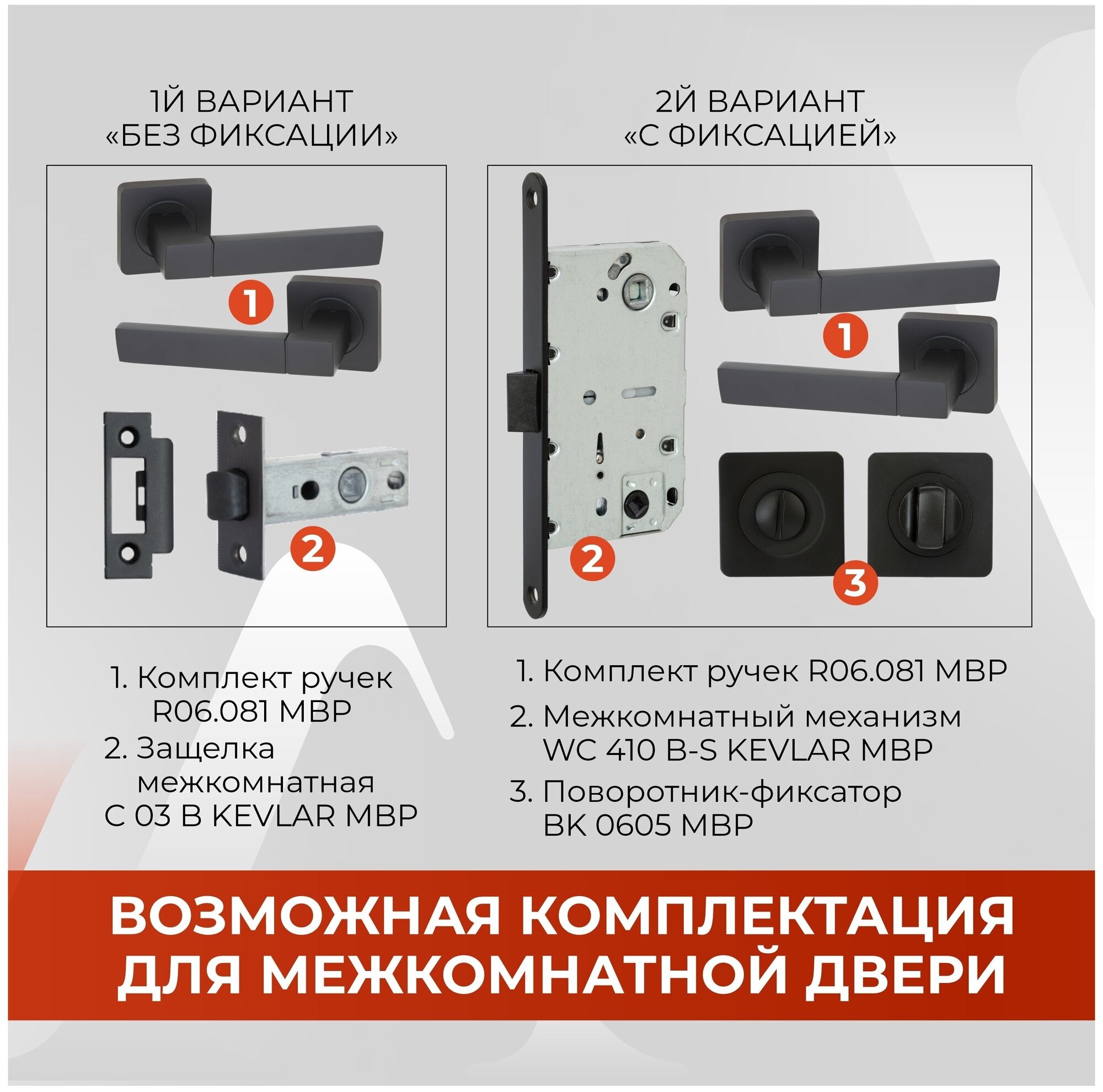 Комплект ручка дверная VETTORE R06.081 MBP + завертка (поворотник) VETTORE BK 0605 MBP для межкомнатных дверей комплект под врезной замок - фотография № 4