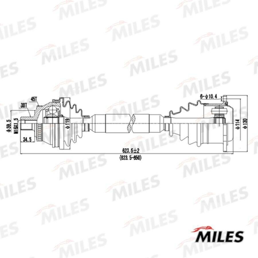 фото MILES GC02013 Привод в сборе правый AUDI A4/VW PASSAT 1.9TD-2.8 97-00 (ABS) (GKN 301287) GC02013