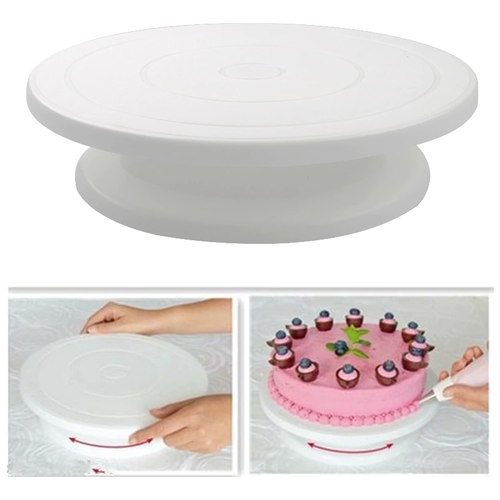 Подставка для торта 28 см вращающаяся + кондитерский шпатель 15 см / тортница, тортовница вращающаяся / подставка под торт белая