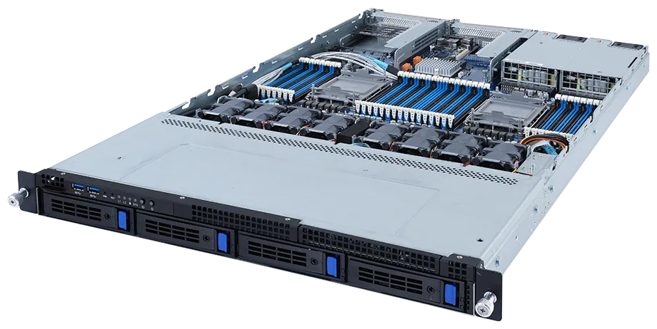 Сервер GIGABYTE R182-340 (rev. 100) без процессора/без ОЗУ/без накопителей/количество отсеков 3.5" hot swap: 4/LAN 1 Гбит/c