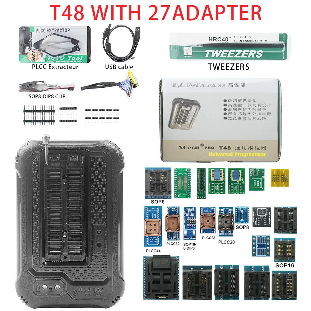 Программатор XGECU T48 TL866II Plus, T48 with 27 adapter
