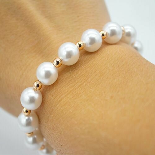 фото Браслет fj fallon jewelry, жемчуг имитация, размер 19 см, золотой