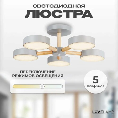 Люстра потолочная светодиодная серая/ скандинавский светильник для спальни