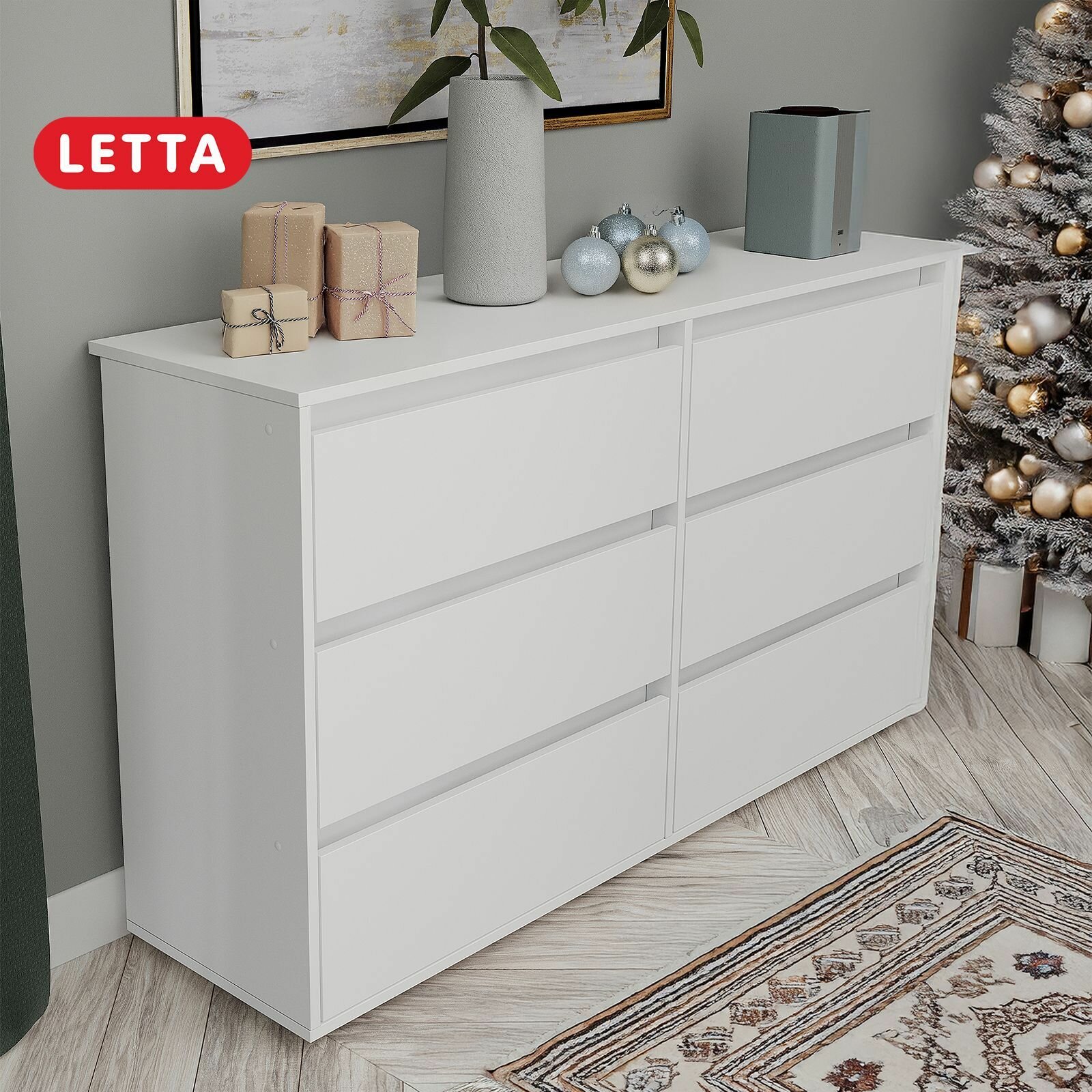 Комод LETTA City New, 6 ящиков, белое тиснение, ЛДСП, 140x39x83 см